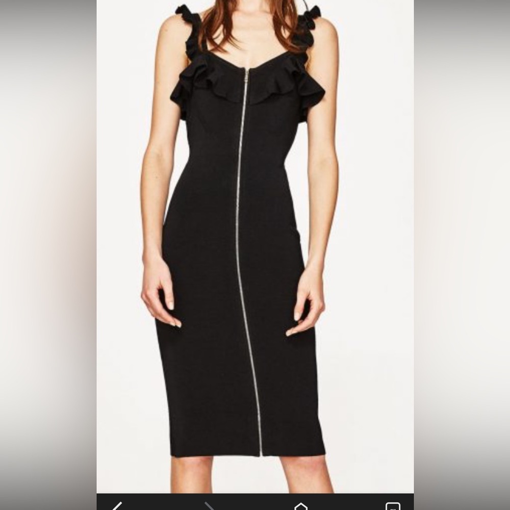 Zara - Black Zippered Ruffle Dress